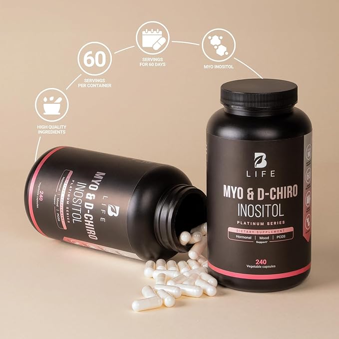Myo-Inositol & D-Chiro Inositol by B Life - 240 Capsules | Made in USA | 40:1 Ratio | Vitamin B8 Supplement