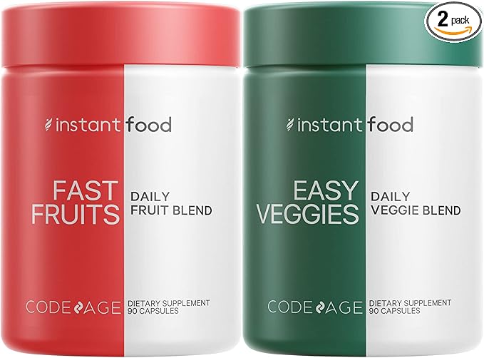 Codeage Instantfood Easy Veggies + Fast Fruits Vitamins Bundle, 30+ Daily Vegetables & Fruits Powders, Whole Food Green, Fruits Multivitamin, Fibers, Vegan Superfood Minerals Supplement - 180 Capsules