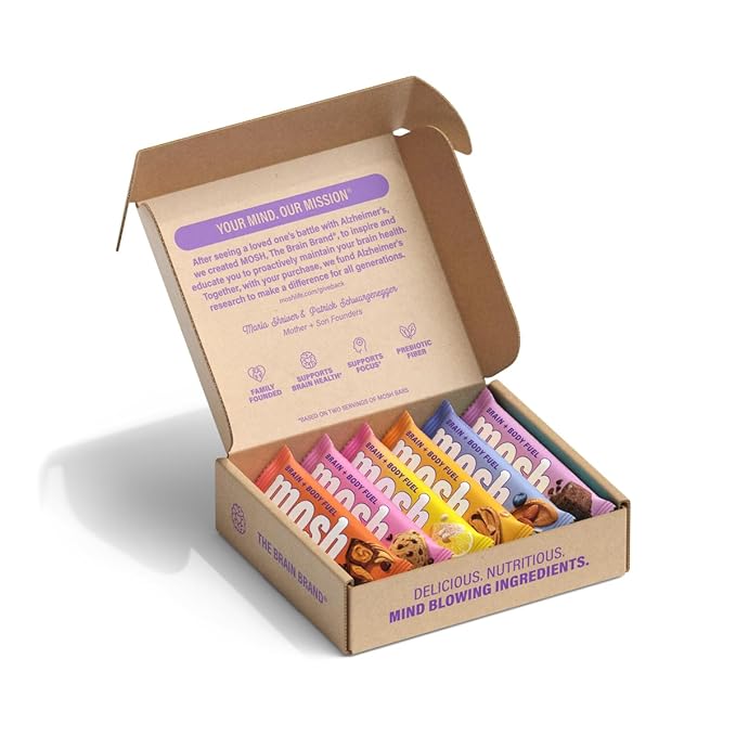 MOSH Variety Pack Keto Protein Bars, High Fiber, Low Carb, Gluten Free, High Protein, Brain Healthy Snack with Ashwagandha, Lion's Mane, 6 Count