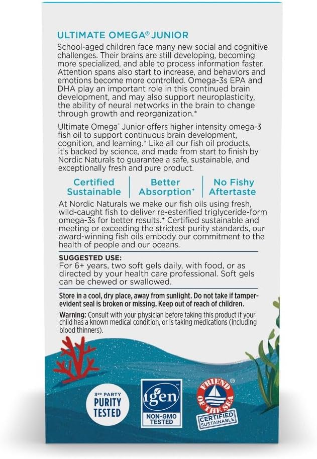 Nordic Naturals Ultimate Omega Jr., Strawberry - 120 Mini Soft Gels - 680 Total Omega-3s with EPA & DHA - Brain Health, Mood, Learning - Non-GMO - 60 Servings