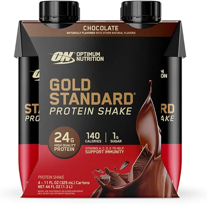 Optimum Nutrition Gold Standard Protein Shake, 24g Protein, Ready to Drink Protein Shake, Gluten Free, Vitamin C for Immune Support, Chocolate, 11 Fl Oz, 12 Count (Pack of 1) (Packaging May Vary)