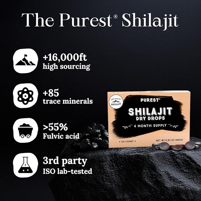 Pure Himalayan Shilajit Dry Drops, 100% Pure Natural Shilajit, Grade A, Max Potency 85+ Clean Trace Minerals & Fulvic Acid for Energy, Metabolism & Immune Support Supplement for Men & Women (120 tabs)