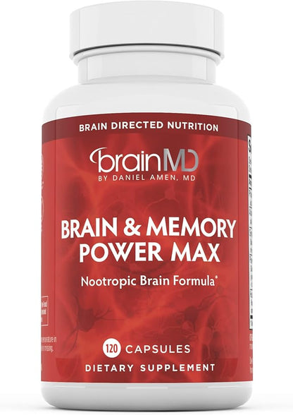BRAINMD Dr Amen Brain & Memory Power MAX - 120 Capsules - Nootropic Supplement with Ginkgo Biloba Extract & Huperzine A - 30 Servings