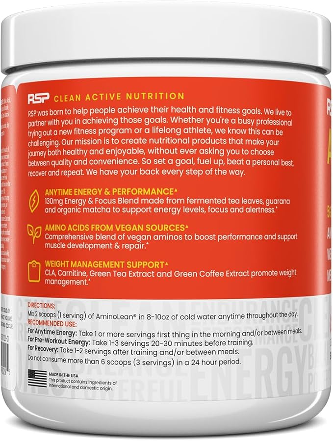 RSP Nutrition Mango Aminolean Amino Acid Supplement Powder, 8.29 OZ