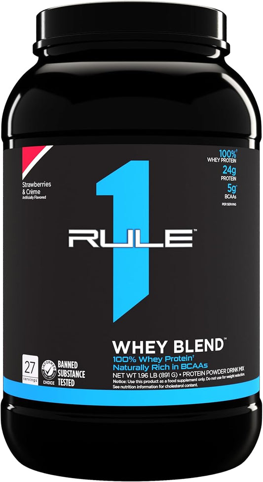 Rule One Proteins Whey Blend - Strawberries & Crème, 24g Fast-Acting Whey Protein Concentrates, Isolates, and Hydrolysates Per Serving, with Naturally Occurring EAAs and BCAAs, 2lbs