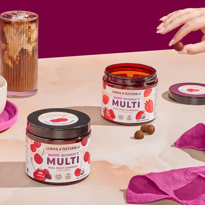 Llama Naturals Womens Multivitamin Gummy | Real Fruit, No Added Sugar Cane | Whole Food Vitamin Gummies | Organic, Vegan, Chewable | 120 ct | 30 Day Supply | Strawberry