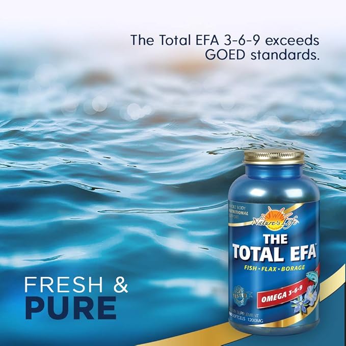 Nature's Life The Total EFA Fish Oil w/Organic Flaxseed & Borage Oils | 1200 mg | Skin, Heart & Memory | 180 Softgels