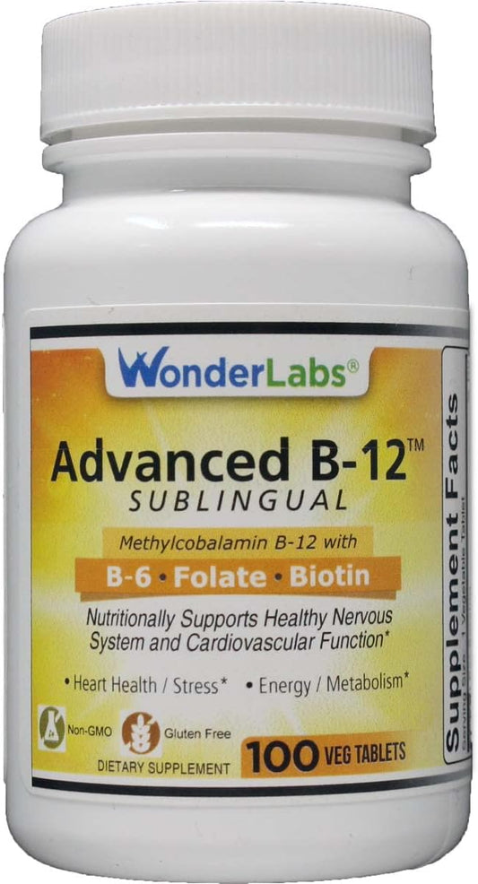Sublingual Vitamin B12 (1000 mcg), B6 (5mg), Folic Acid(400 mcg) & Biotin (25mcg) - Formulated with Methylcobalamin Vitamin B-12 (100 Tablets)