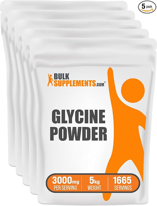 BulkSupplements.com Glycine Powder - Glycine Supplements, Glycine 3000mg - Glycine Amino Acid Supplement, Pure & Gluten Free - 3000mg per Serving, 5kg (11 lbs) (Pack of 5)