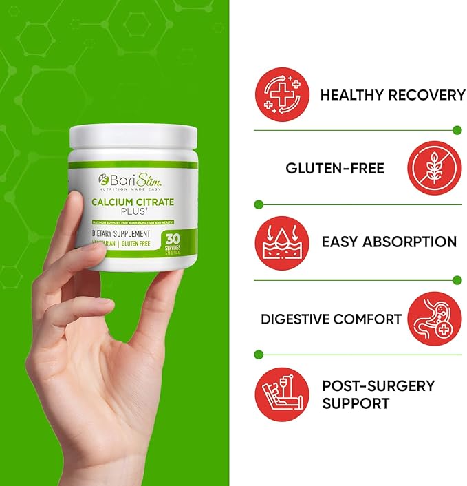 BariSlim Bariatric Calcium Citrate Plus Powder - Formulated for Patients After Weight Loss Surgery - Maximum Support for Bone Function and Health - Easy Digestion and Absorption | 600 mg (30 Servings)