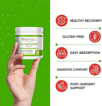 BariSlim Bariatric Calcium Citrate Plus Powder - Formulated for Patients After Weight Loss Surgery - Maximum Support for Bone Function and Health - Easy Digestion and Absorption | 600 mg (30 Servings)