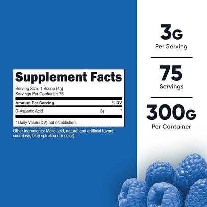 Nutricost D-Aspartic Acid (DAA) Powder 300G (Blue Raspberry) - Flavored D-Aspartic Acid Powder Supplement