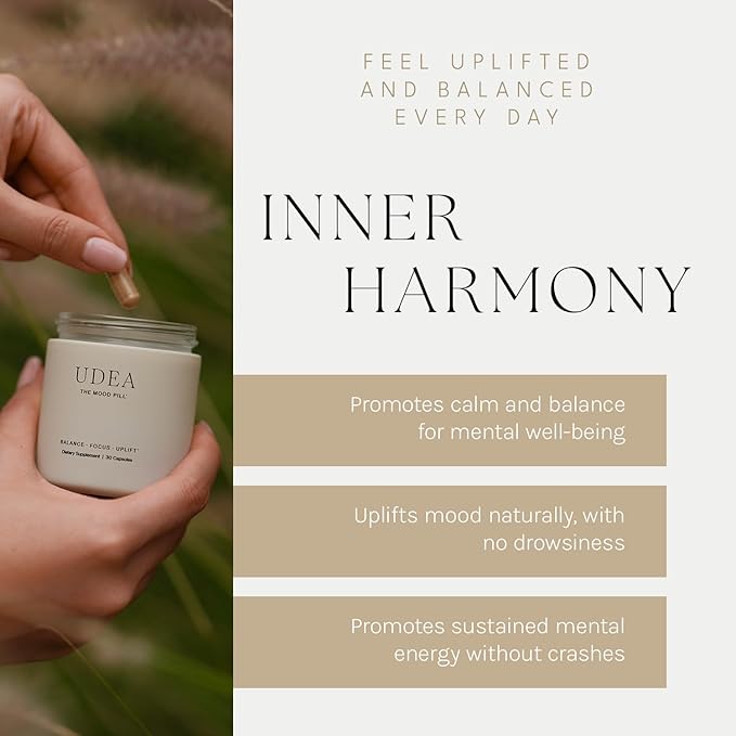 UDEA Wellness - The Mood Pill Daily Supplement For Cognitive Support | Clean Supplements for Vitality (30 Capsules)