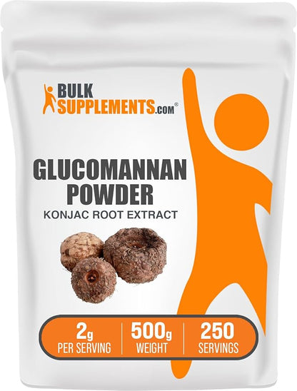 BulkSupplements.com Glucomannan Powder - Konjac Root Extract Powder, Fiber Supplement Powder, Konjac Powder - Gluten Free, 2g per Serving, 500g (1.1 lbs) (Pack of 1)