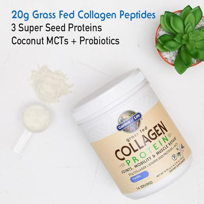 Garden of Life Grass Fed Collagen Protein Powder - Vanilla, 14 Servings, Collagen Powder for Joints Mobility Muscle Repair, Collagen Peptides, Super Seeds Coconut MCTs, Hydrolyzed Collagen Supplement