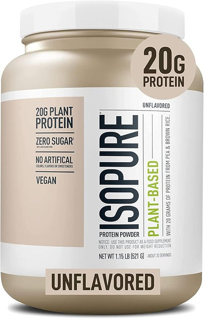 Isopure Unflavored Vegan Protein Powder, with Amino Acids, Post Workout Recovery, Sugar Free, Plant Based, Organic Pea Protein, Dairy Free, 20 Servings (Packaging May Vary)
