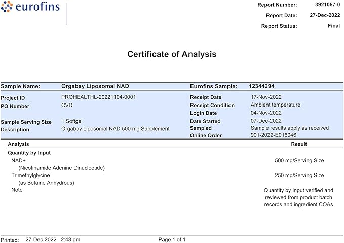 Liposomal NAD+ Supplement 500 mg, High Absorption, Boost NAD+ with TMG 250 mg, Actual NAD Plus More Efficient Than Nicotinamide Riboside, Support Cellular Energy, Healthy Aging | 240 Softgels