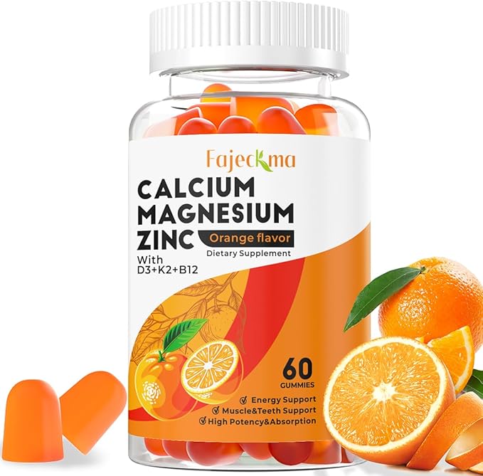 Calcium Magnesium Zinc Gummies for Adult: Organic 1000mg Calcium Citrate Magnesium Supplement with D3 B12 - Sugar Free High Absorption Supplement for Women Men (60 Count(Pack of 1))