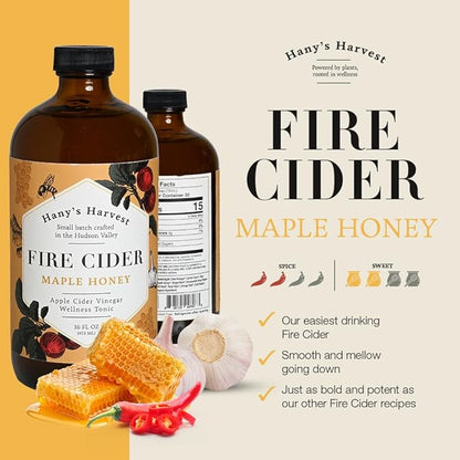 Hany's Harvest Maple Honey Fire Cider – 16 fl oz Glass Bottle | All-Natural, Small-Batch, Handcrafted, Non-GMO, Gluten-Free, Immune & Digestive Support