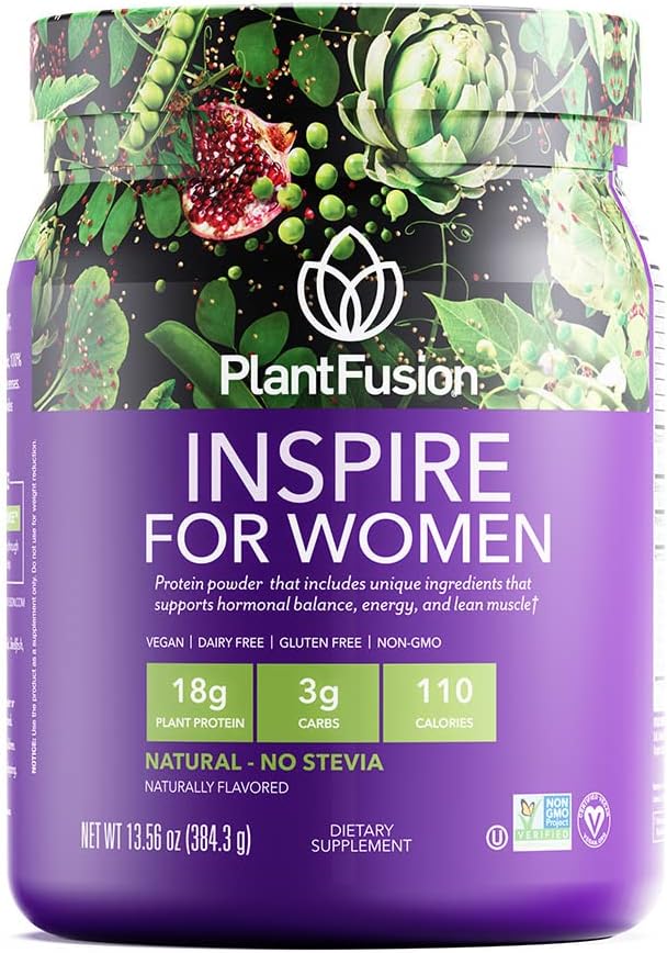 PlantFusion Inspire Plant Protein Powder for Women - Low Carb Protein Powder for Lean Muscle Support - Keto, Gluten Free, Soy Free, Non-Dairy, No Sugar, Non-GMO - Natural-No Stevia 0.85 lb