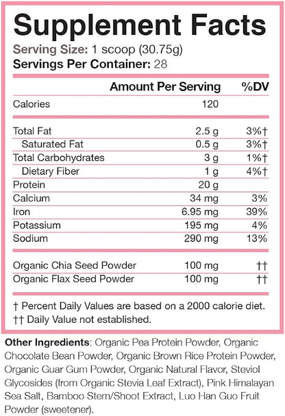 Love Sweat Fitness Organic Plant Based Protein Powder, Chocolate - 28 Servings, 20g Protein, Vegan, Gluten Free, Non-GMO