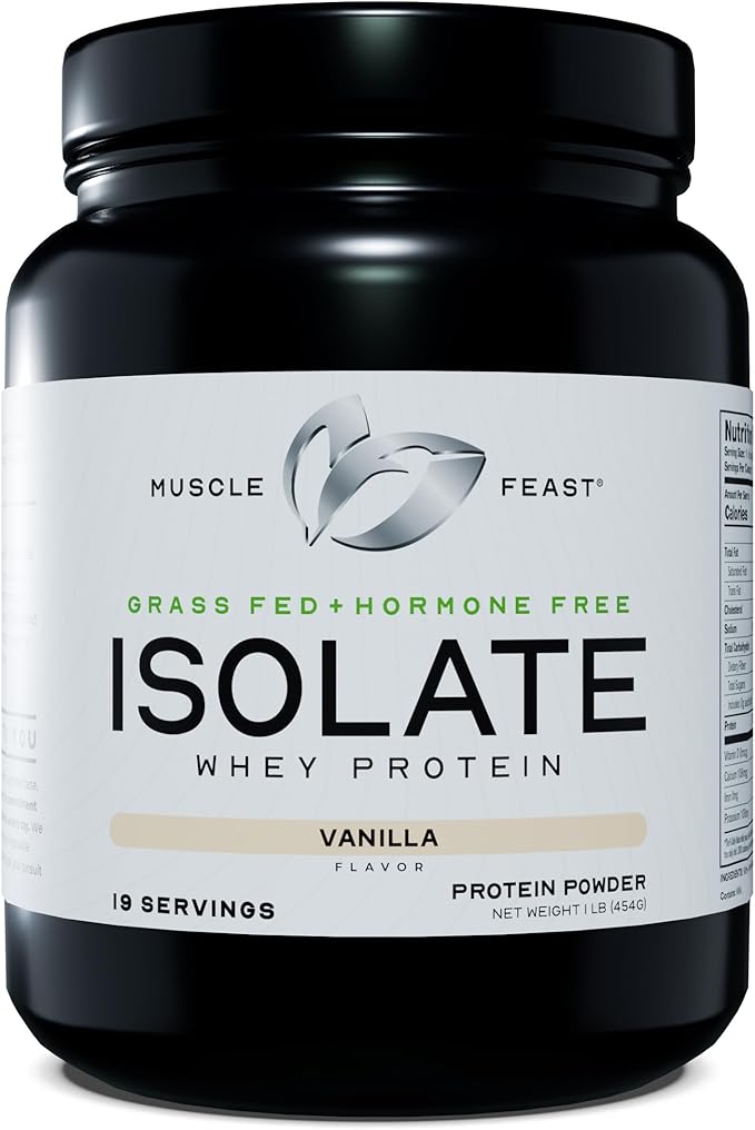 Muscle Feast Grass-Fed Whey Protein Isolate, All Natural Hormone Free Pasture Raised, Vanilla, 1lb