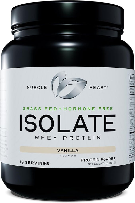 Muscle Feast Grass-Fed Whey Protein Isolate, All Natural Hormone Free Pasture Raised, Vanilla, 1lb