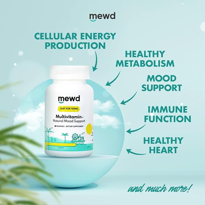 MEWD Teen/Kids Daily Multivitamin Gummy with Natural Mood Enhancer,Vegan,Immune System Booster Supplement,Kids Vitamin with Iron,Zinc,Gluten Free-Focus Vitamin for Kids-Brain Health-Made in USA