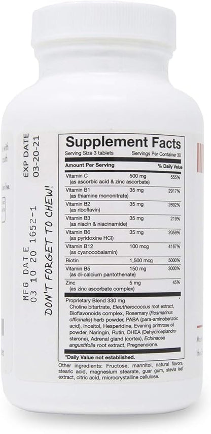 Stress and Adrenal Support - 90 Chewable Tablets - Citrusy Orange Flavor - Easily Digestible - by New Health Products