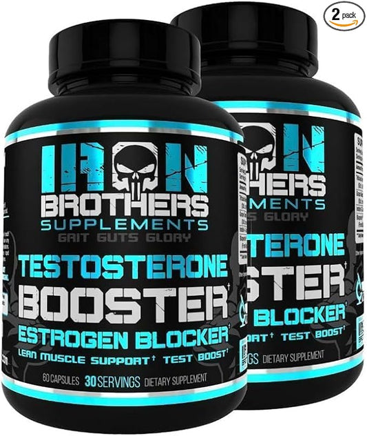 Test Booster for Men with Estrogen Blocker - Anti-Estrogen Dietary Supplement - Natural Aromatase Inhibitor - Increase Libido & Strength 60 Capsules - Muscle Growth - Weight Loss (2 Bottles)