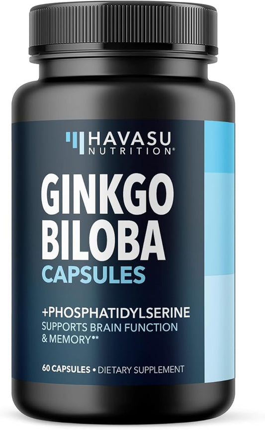 Ginkgo Biloba 120mg with Phosphatidylserine - Nootropic Brain Health, Memory, and Focus Supplement - Supports Cognitive Function, Mental Clarity, and Alertness - 60 Non-GMO Capsules, 2 Month Supply