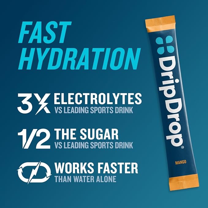 DripDrop Hydration - Tropical Variety Pack - Electrolyte Drink Mix Single Serve Hydration Powder Packets - Mango, Açaí, Passion Fruit, Pineapple Coconut | Non-GMO, Gluten Free, Vegan | 16 Sticks