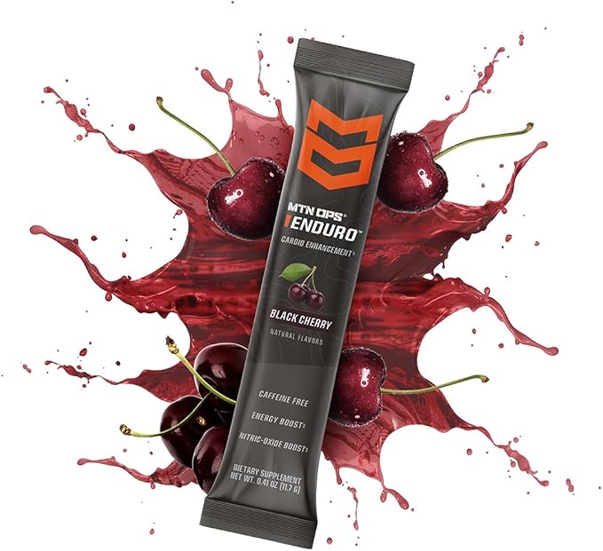 MTN OPS Enduro Trail Packs Nitric Oxide Supplement & Stim-Free Pre Workout - 20 Servings - with Magnesium Citrate, Beet Root Powder, Niacinamide, L Arginine & L Citrulline - Black Cherry Flavor