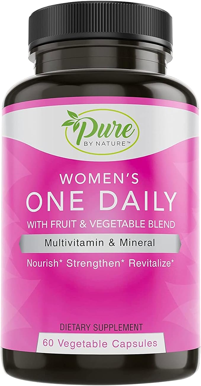 Pure By Nature One-Daily Multivitamin for Women, Immune Support Supplement with Non-GMO Ingredient, Vitamin & Minerals for Energy, 60 Veggie Capsules