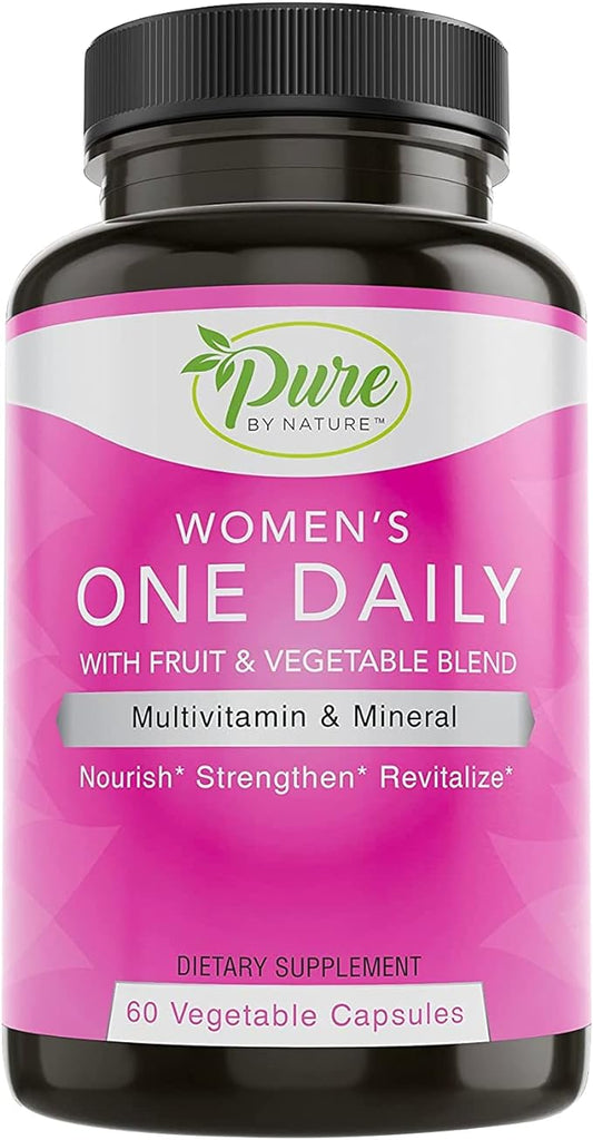 Pure By Nature One-Daily Multivitamin for Women, Immune Support Supplement with Non-GMO Ingredient, Vitamin & Minerals for Energy, 60 Veggie Capsules