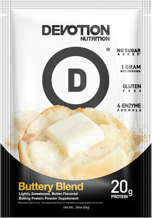 Devotion Nutrition Protein Powder Blend | Gluten Free, Keto Friendly, No Added Sugars | 1g MCT | 20g Whey & Micellar Protein | 12 Count Packets (Buttery Blend)