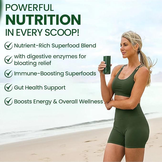 Superfood Reds & Greens Powder - 11.64 oz, Pack of 2, Prebiotics & Probiotics for Digestive Health, Super Greens Powder with Ashwagandha for Gut Health, Immunity, Antioxidants, Vegan