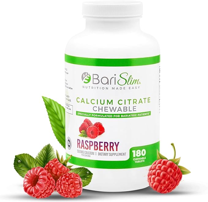 BariSlim Bariatric Calcium Citrate with Magnesium & Vitamin D Tabs - 500mg Calcium Citrate - Formulated for Post Weight Loss Surgery - Supports Bone Health | Raspberry Flavor