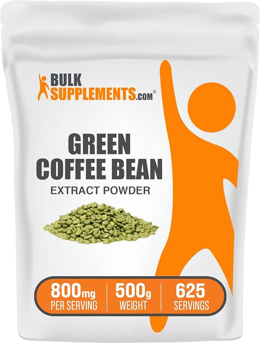 BulkSupplements.com Green Coffee Bean Extract Powder - Green Coffee Bean Supplements, Green Coffee Bean Powder - Energy Support, Gluten Free, 800mg per Serving, 500g (1.1 lbs) (Pack of 1)