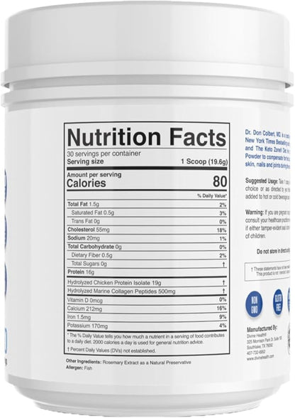 Divine Health Dr. Colbert MD Hydrolyzed Collagen Powder | Unflavored | Chicken & Marine Collagen Peptides | Hair, Skin and Nails Support