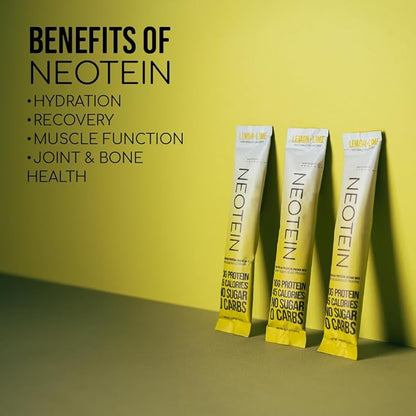 Electrolyte Powder Packets with 10g Protein & Collagen - Hydration Packets - Zero Sugar, NO Fillers, NO Carbs | Lemon Lime | 45 Calories | Keto & Paleo | Pack of 15