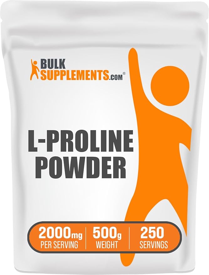 BulkSupplements.com L-Proline Powder - Amino Acid Supplement, Proline Supplements - Unflavored & Gluten Free, 2000mg per Serving, 250 Servings, 500g (1.1 lbs) (Pack of 1)