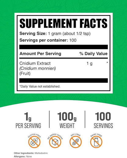 BulkSupplements.com Cnidium Extract Powder - from Cnidium Fruit, Cnidium Monnieri Extract - Herbal Supplement, Gluten Free, 1000mg per Serving, 100g (3.5 oz) (Pack of 1)