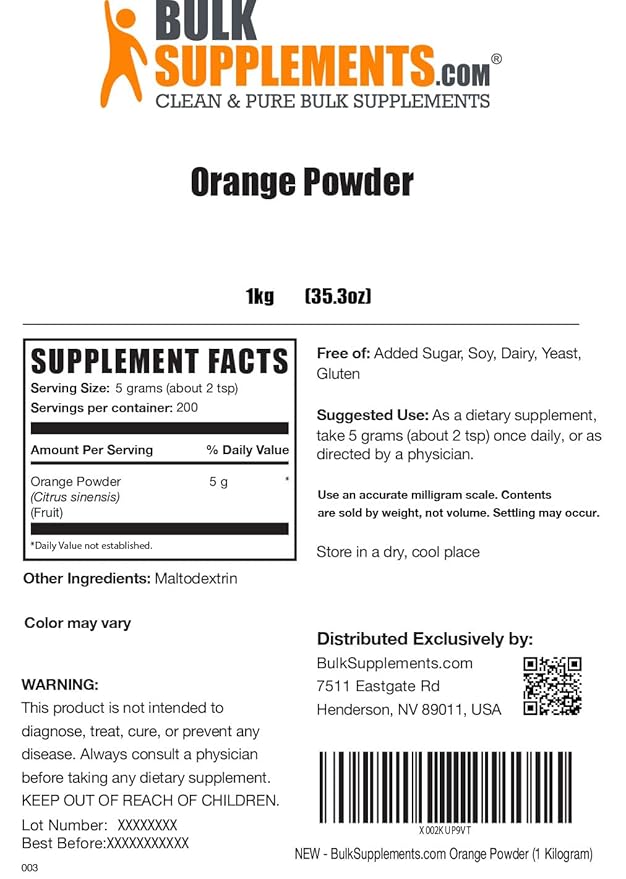 BulkSupplements.com Orange Powder - Sugar Free Electrolyte Powder - Water Flavoring Sugar Free - Orange Powder (5 Kilograms - 11 lbs)
