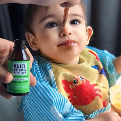 NovaFerrum Delish | Vegan Multivitamin with Iron for Infants, Toddlers & Kids | Immune Support | Organic Plant-Based D-3 | Gluten Free | Vegan Verified | Sugar Free | 1.69 Fl Oz (50 mL)