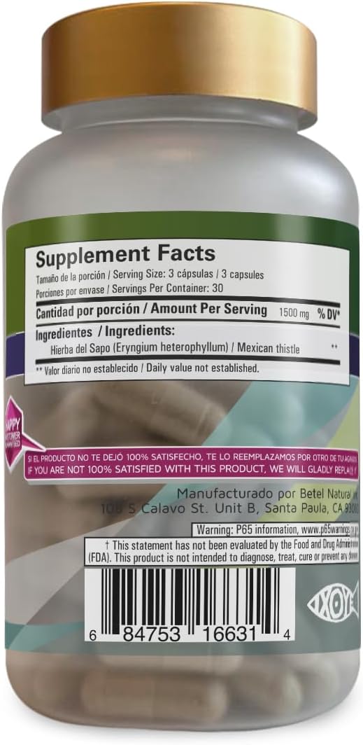 Betel Natural Premium Hierba del Sapo (Mexican Thistle) Capsules Healthy Detox Like Grandma Used - 90 Caps