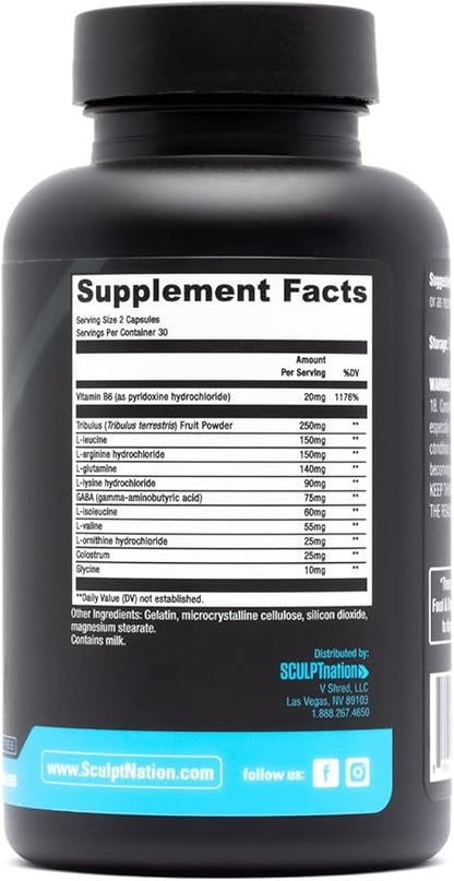 Sculpt Nation by V Shred L Arginine, Tribulus Terrestris & Amino Acids for Energy, Performance, and Vitality Support, Lean Body Mass and Recovery Support - 60 Gluten Free Capsules