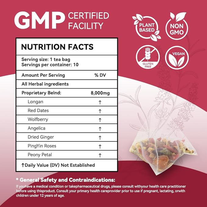 Laicuherb Natural Womb Fertility Tea for Women Ovary and Uterus Cleanse, Womb Detox Fibroid Tea Helps with Hormone Balance and Get Pregnant Fast for Women, Pcos Tea for Period Regularity 10 Teabags