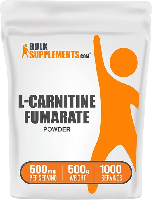 BulkSupplements.com L-Carnitine Fumarate Powder - Carnitine Supplement, Carnitine Powder, L-Carnitine 500mg - Gluten Free, 500mg per Serving, Gluten Free, 500g (1.1 lbs) (Pack of 1)