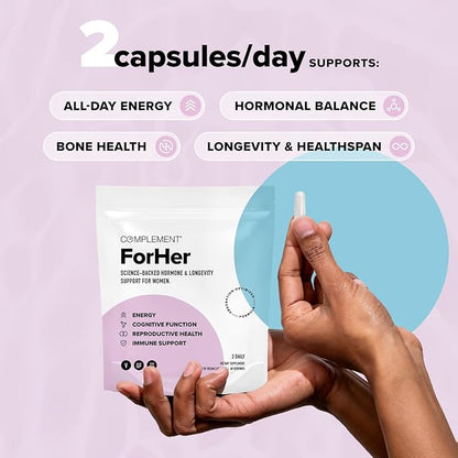 Complement ForHer Multivitamin- Hormone Balance for Women (120 Capsules) Inositol Supplement, Longevity Support, Reproductive Health- B9, Iron- 60 Servings